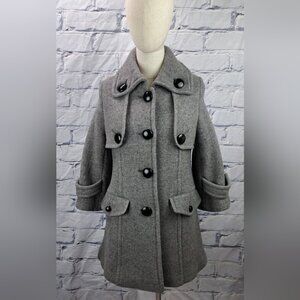 Burberry Blue Label Women's Vintage Pea Coat Winter Jacket Sheep Wool Gray 6 US